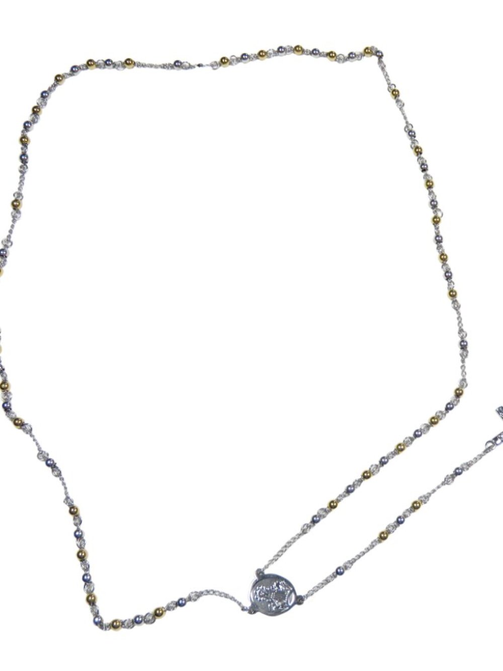 Inox Stainless Steel Polished Two-Tone Silver and Gold Rosary Necklace